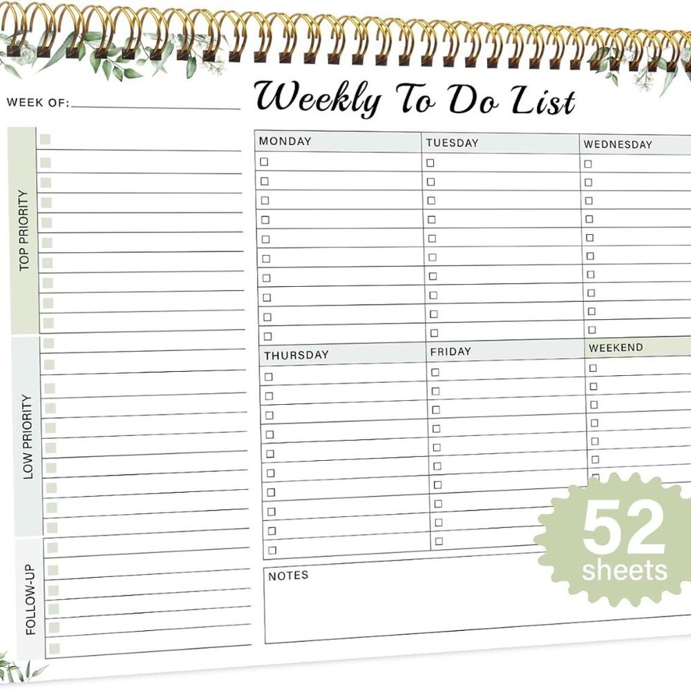 Weekly To Do List Pad with 52 Undated Sheets（8.5"×11"）- Weekly Desk Notepad with
